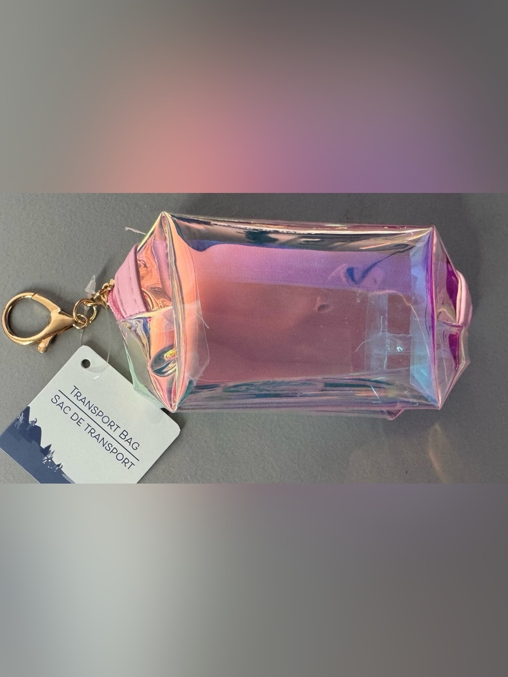 Iridescent Holographic Pouch Keychain - Pink Multi purse charm zipper